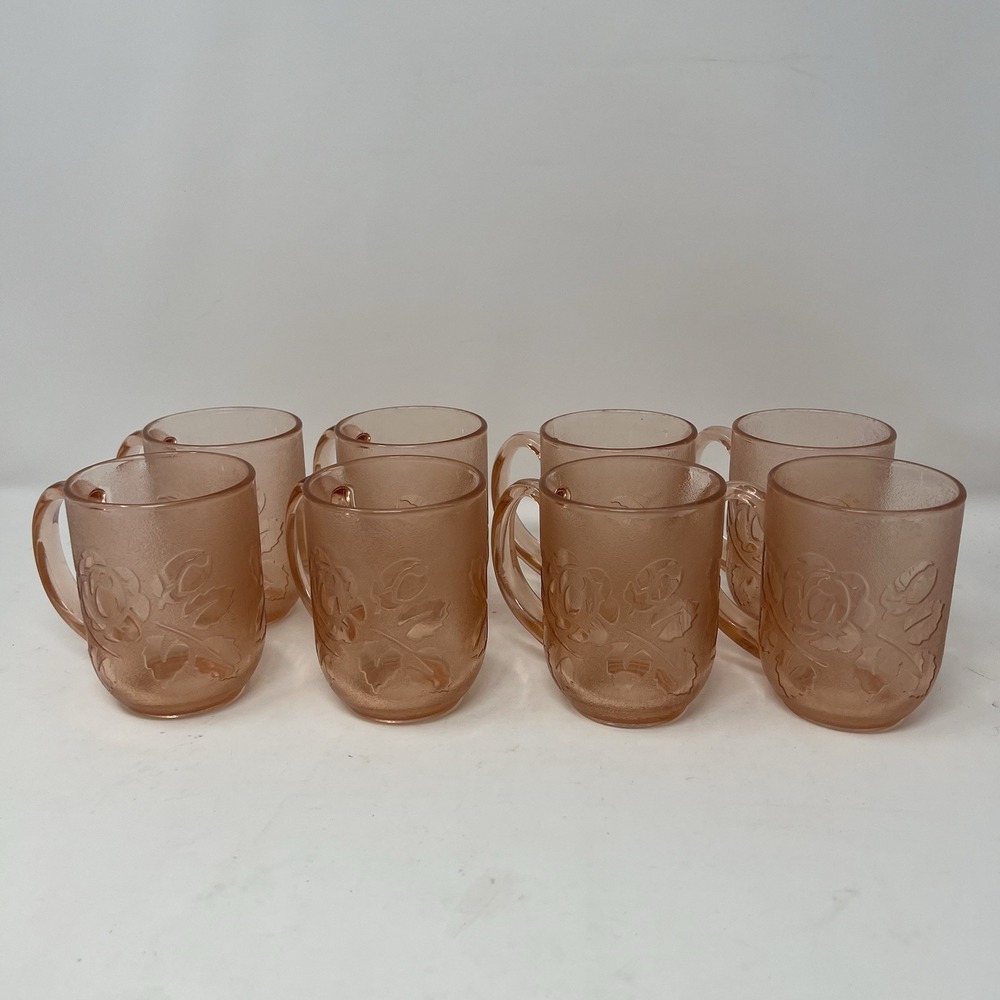 Arcoroc Coffee Cup France Vintage Frosted Pink Rosealine Rose Set Of 8 - Picture 1 of 5